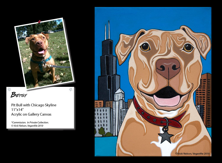 Betsy the Pit Bull with Chicago Skyline dog portrait